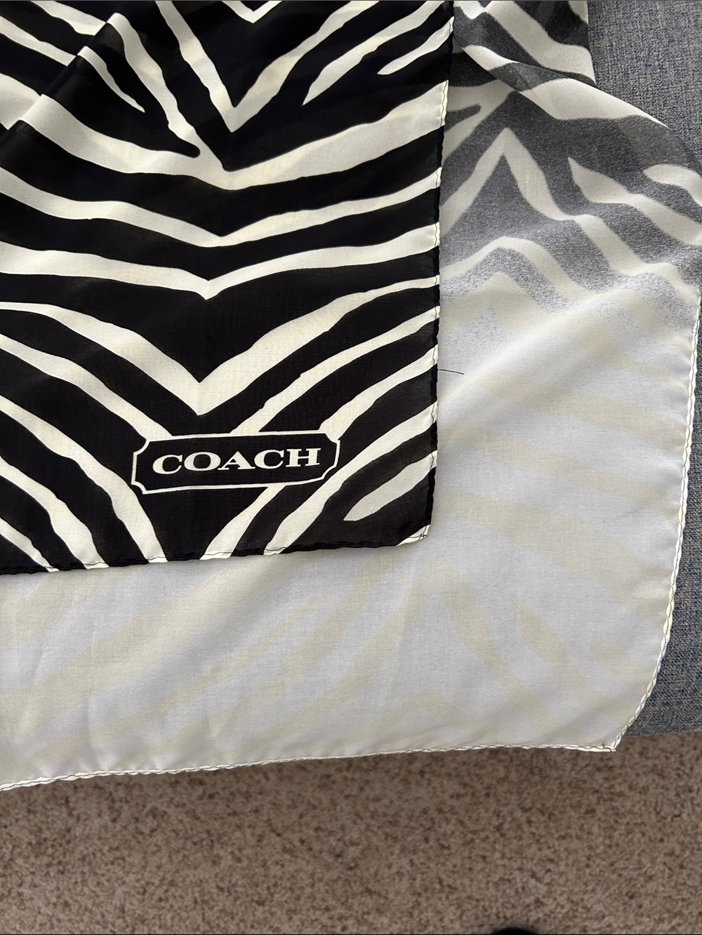 COACH Black and White Zebra-Print Silk Scarf - Like New - Picture 2 of 3